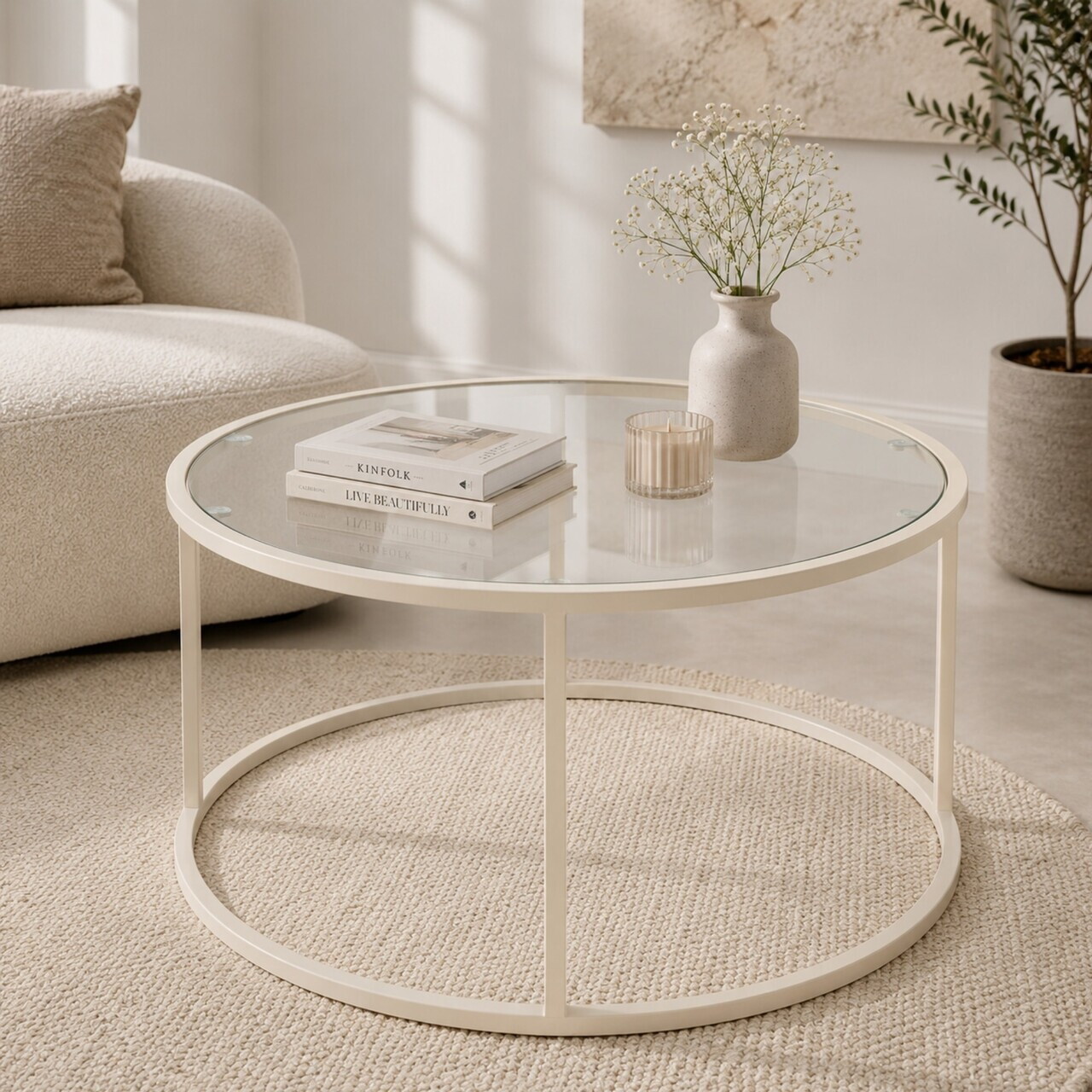 Masuta de cafea, Hanah Home, Beige-Trs-80-Nrd-Srk, Sticla temperata, Bej — imaginea 2
