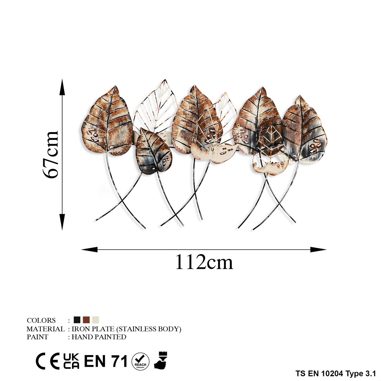 Decoratiune de perete, Casting Leaf 2, Metal, Dimensiune: 112 x 67 cm, Multicolor
