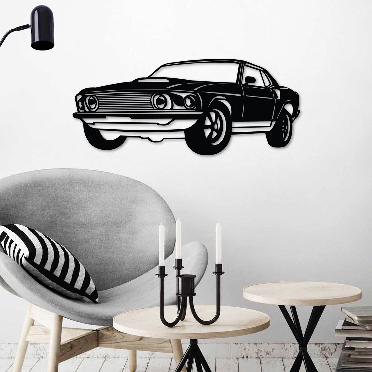 Decoratiune de perete, FORD Mustang 1969 Fastback, Dimensiune: 60 x 26 cm , Negru — imaginea 2
