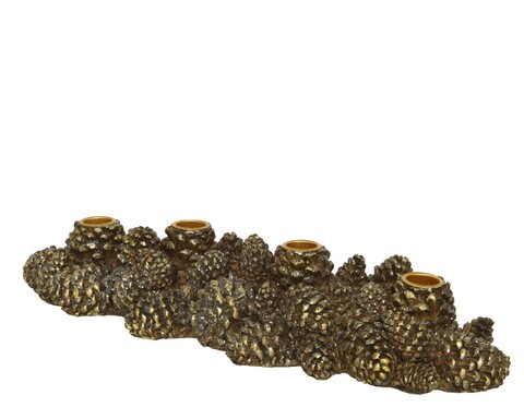 Suport pentru lumanari Pinecone, Decoris, 13.5×40.5×7.5 cm, polirasina, auriu/maro 13.5x40.5x7.5
