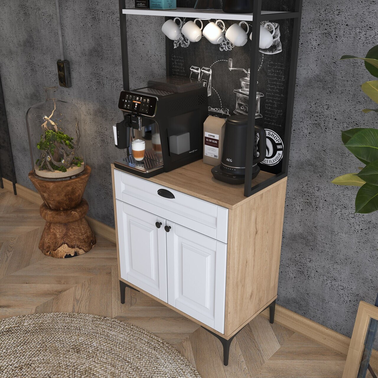 Dulap multifunctional, Hanah Home, JE158, 70x184.6x40 cm, PAL melaminat, Nuc/Alb - view 8