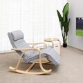 Scaun balansoar reglabil in 5 pozitii, Songmics, 67x125x91 cm, max 150 kg, lemn de mesteacan/bumbac, gri deschis