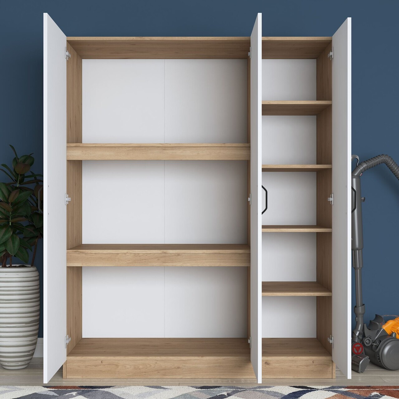 Dulap pentru haine, Hanah Home, BA105, 145x181.9x55 cm, PAL melaminat, Nuc/Alb - view 6