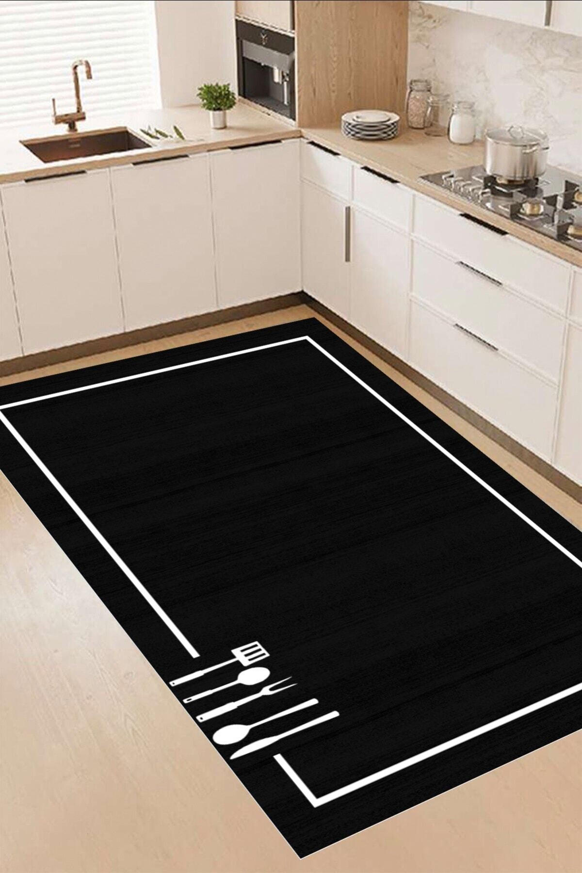 Covor, Mutfak-000087-008, 100x150 cm, Poliester, Negru