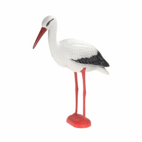 Decoratiune barza, 66 x 25 x 78 cm, polipropilena, alb/negru/rosu