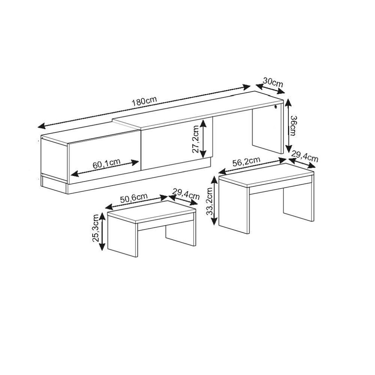 Comoda TV, Hanah Home, Nest, 180x36x30 cm, PAL, Travertin / Stejar cald — imaginea 5