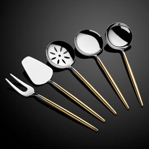 Set de servire (5 piese), L'essentiel Maison, 645DRM1103, Acoperit cu aur de 24K, Aur argint