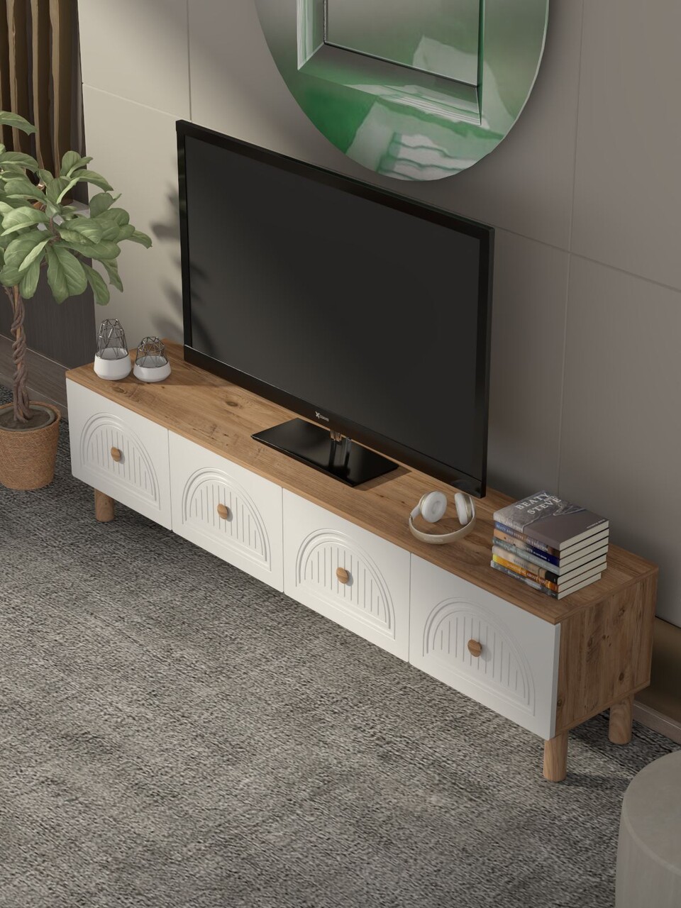Comoda TV, Hanah Home, Arcera, 180x47x35 cm, PAL, Pin Atlantic / Alb - view 4