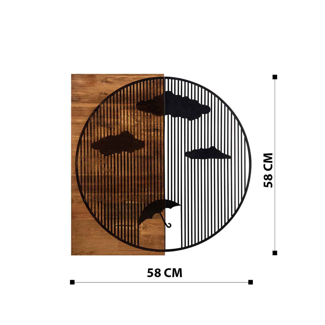 Decoratiune de perete, Yagmurlar, lemn/metal, 58 x 58 cm, negru/maro