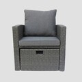 Fotoliu pentru gradina/terasa Linde, Homla, 73x70x81 cm, metal/technorattan/poliester, gri