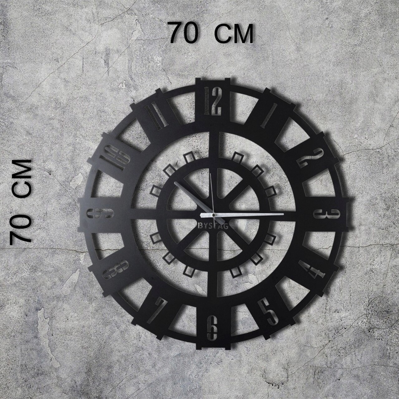 Ceas de perete, Stone XL, Metal, Dimensiune: 70 x 70 cm, Negru - 2 | YEO