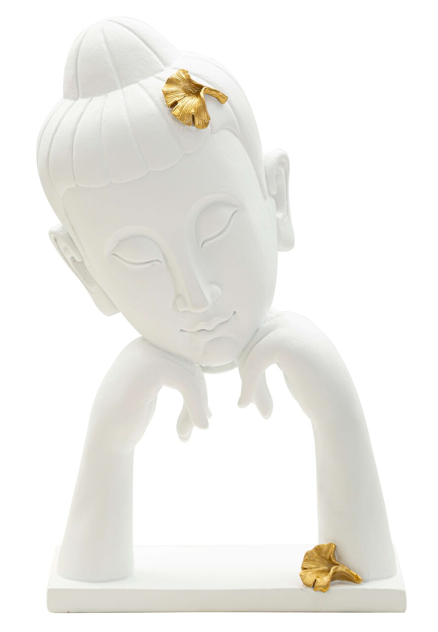 Figurina /sculptura decorativa  Buddha -B, Mauro Ferretti, 21.5x13x36 cm, polirasina, alb/auriu
