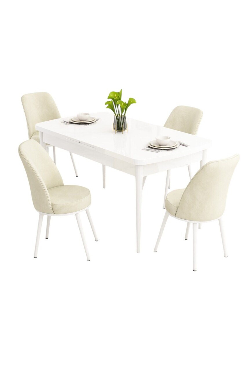 Set masa extensibila si scaune (5 piese), Hanah Home, Nix, Alb / Crem — imaginea 2