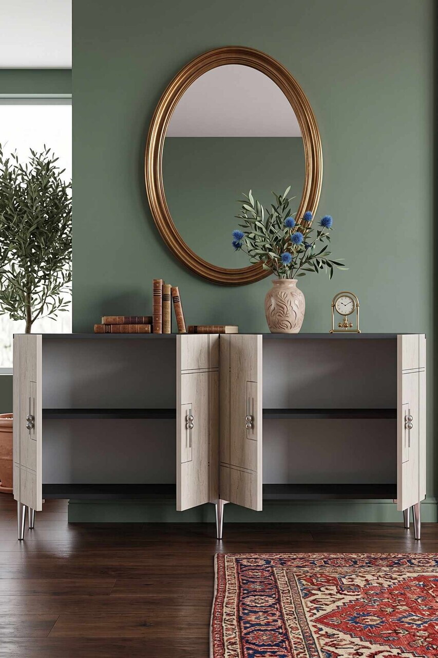 Consola, Hanah Home, Ilay 150, 150x75x32 cm, Antracit / Travertin / Argint — imaginea 4
