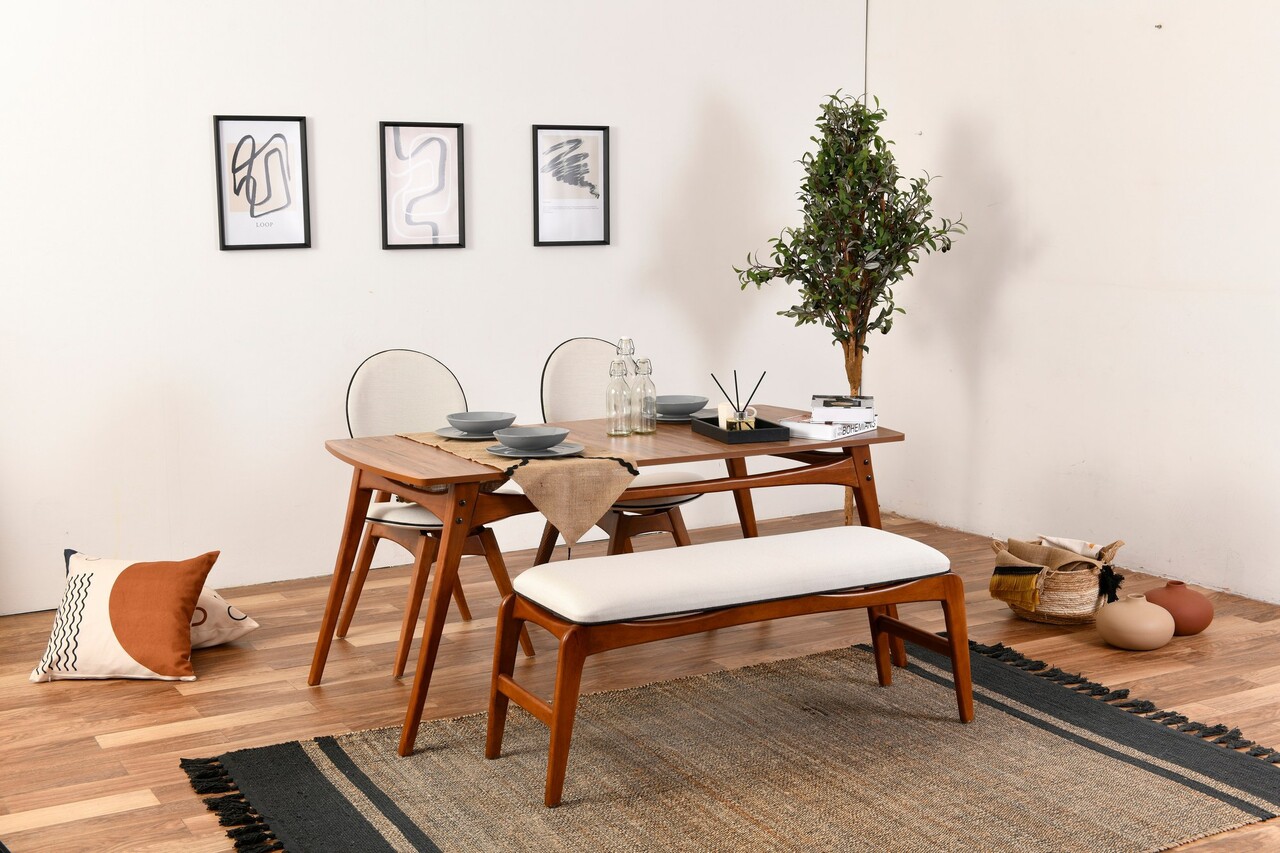 Set Masa si Scaune, Vow Chair, Touch (2S-1B), Lemn de carpen, Maro/Crem - 1 | YEO