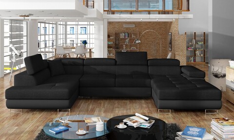 Coltar extensibil stanga 6 locuri ELTAP, Rod-61, Rodrigo, 345x202x90 cm, lemn/poliester, negru