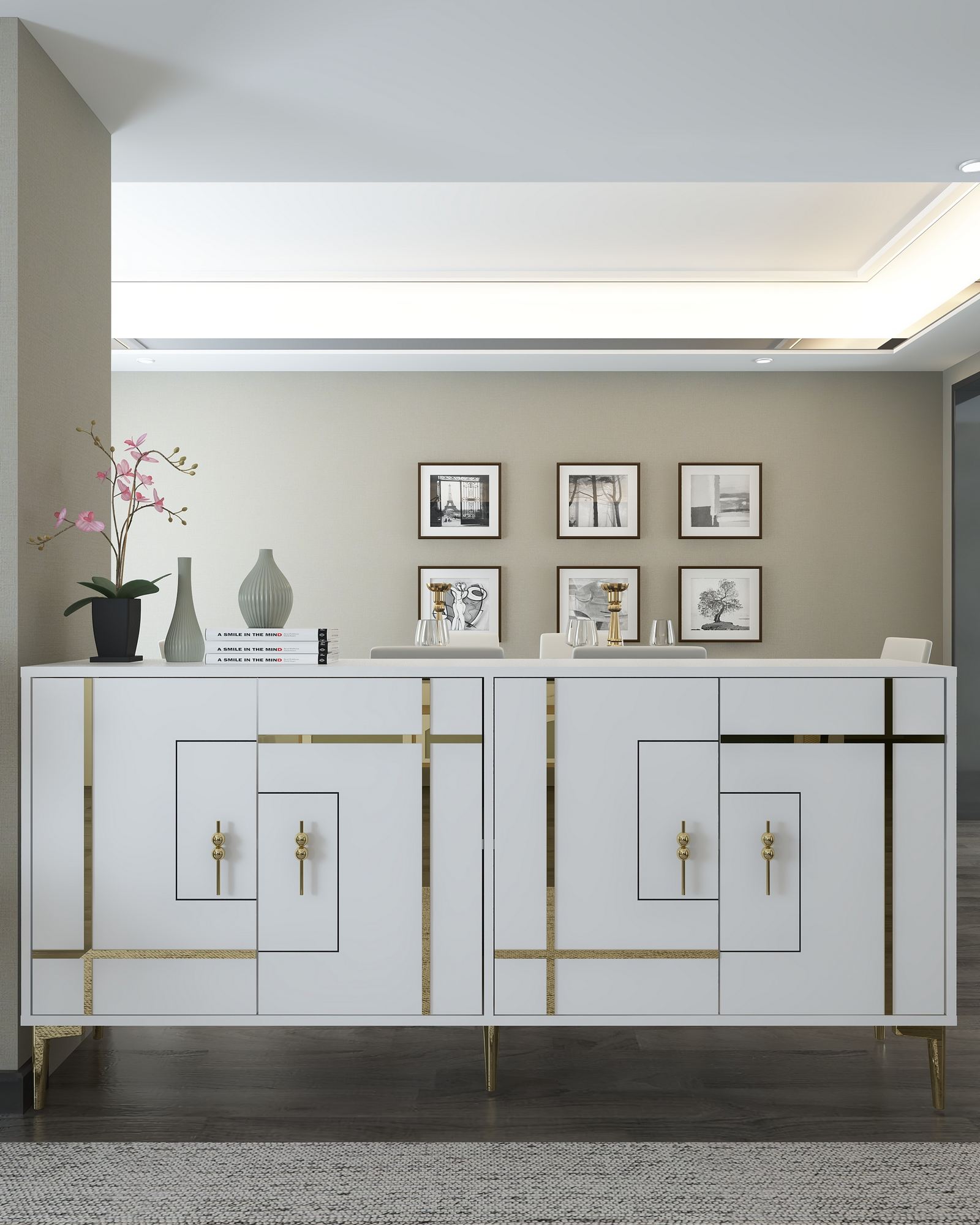 Consola, Hanah Home, Simge, 180x78.6x35 cm, PAL , Alb/Auriu