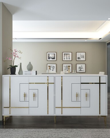 Consola, Hanah Home, Simge, 180x78.6x35 cm, PAL , Alb/Auriu