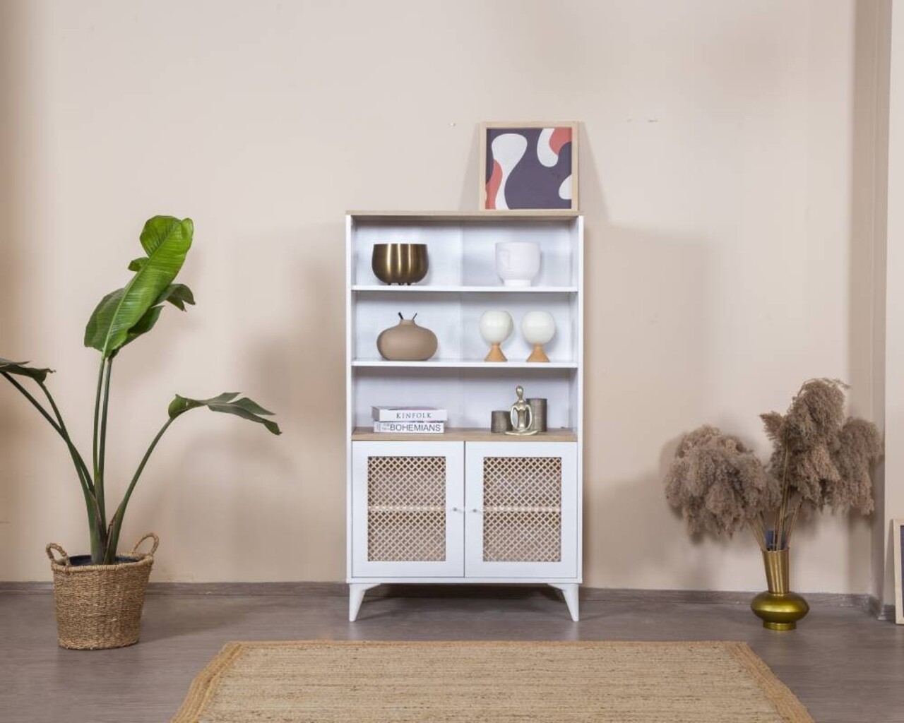 Corp biblioteca, Wolina, Goose, 90x158x41 cm, Stejar alb