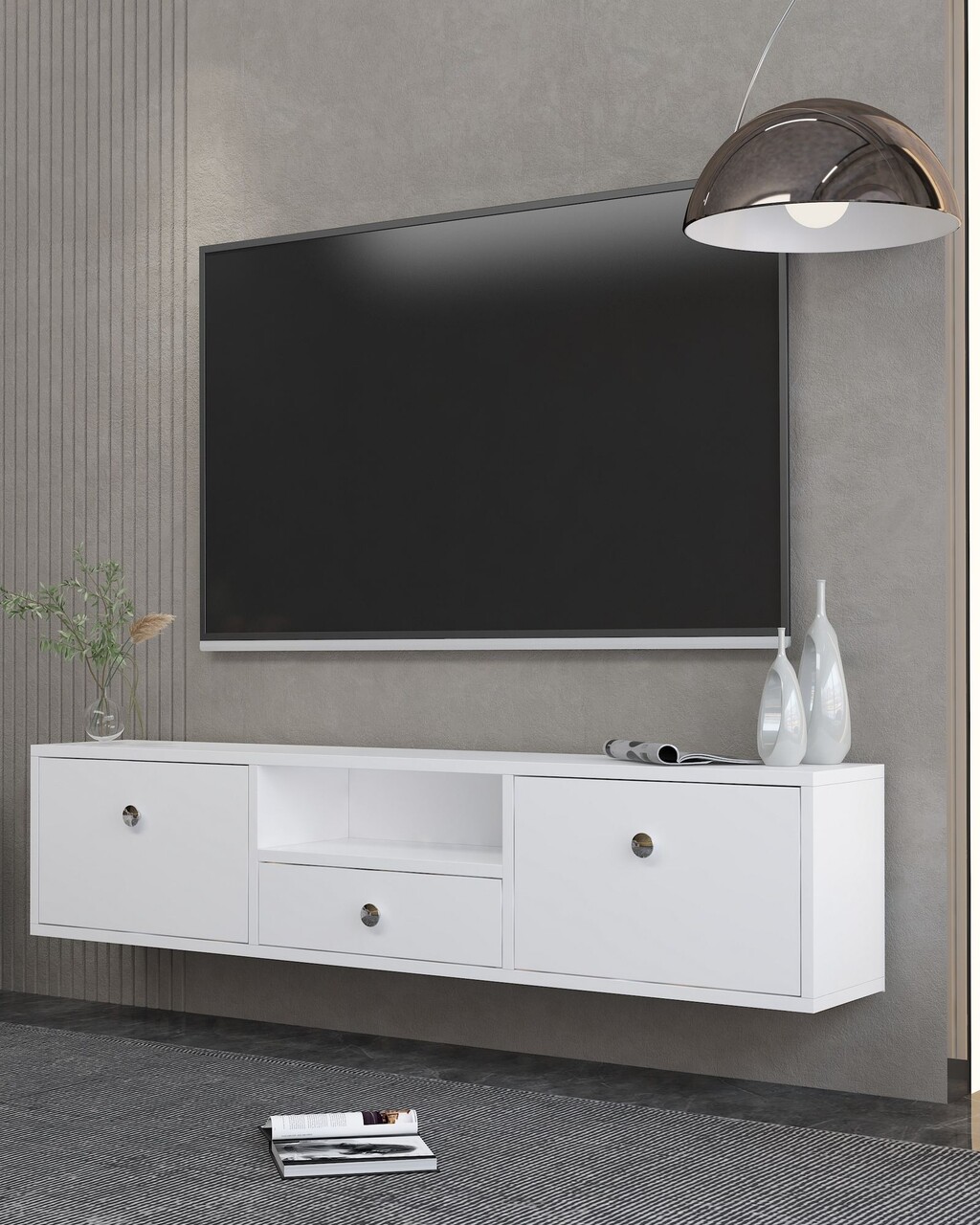 Comoda TV, Hanah Home, 1301-DROP-1, 140x30x30 cm, PAL , Alb / Argintiu - view 2