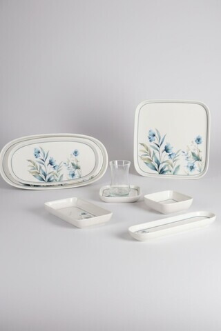 Set de mic dejun, Hermia, 208PEK1107, Portelan, Platou cu măsline: 25 cm (2 bucăți), Alb / Albastru / Verde