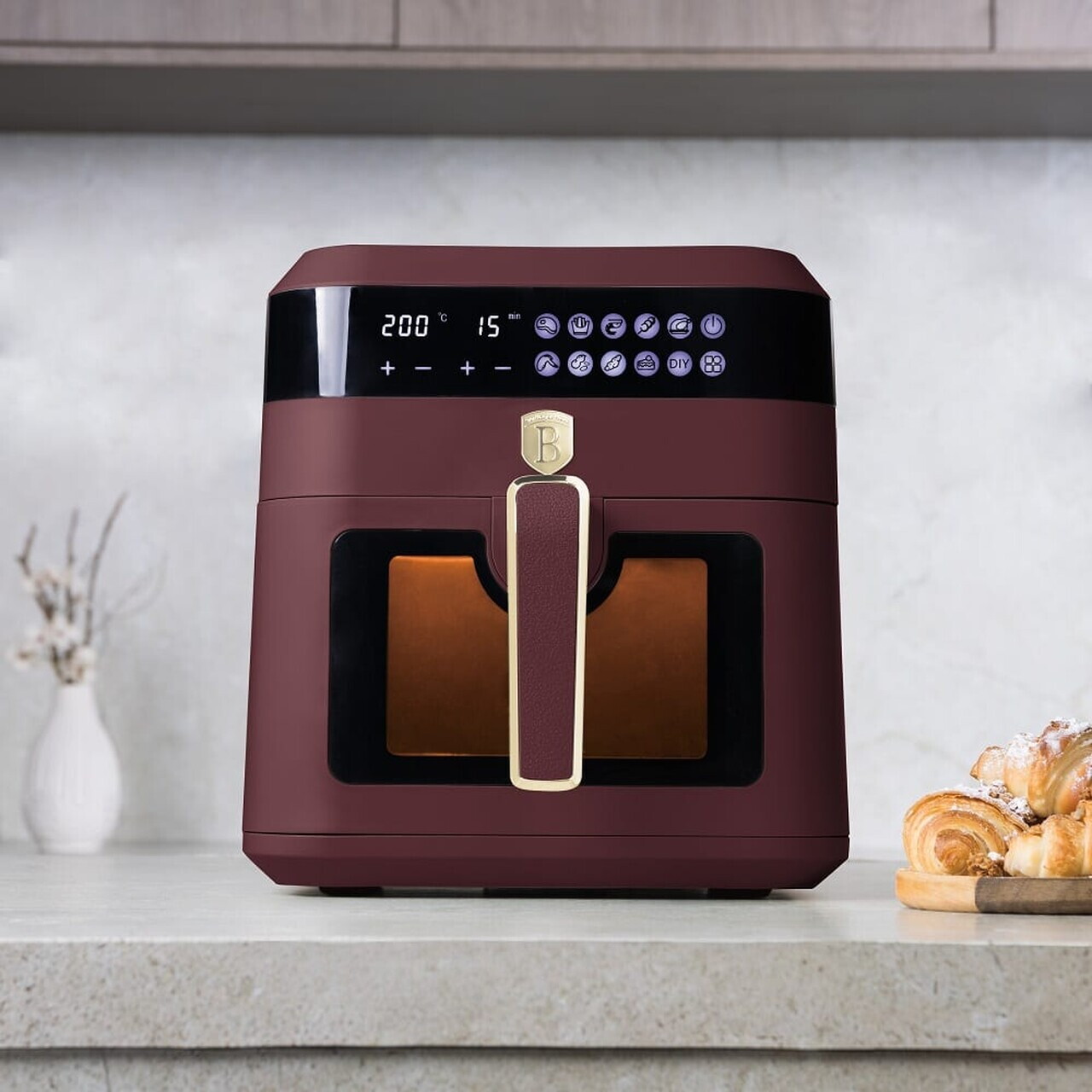 Friteuza cu aer cald si fereastra Berlinger Haus, Leonardo, 6.3 L, 1300W, visiniu mat - imagine 2