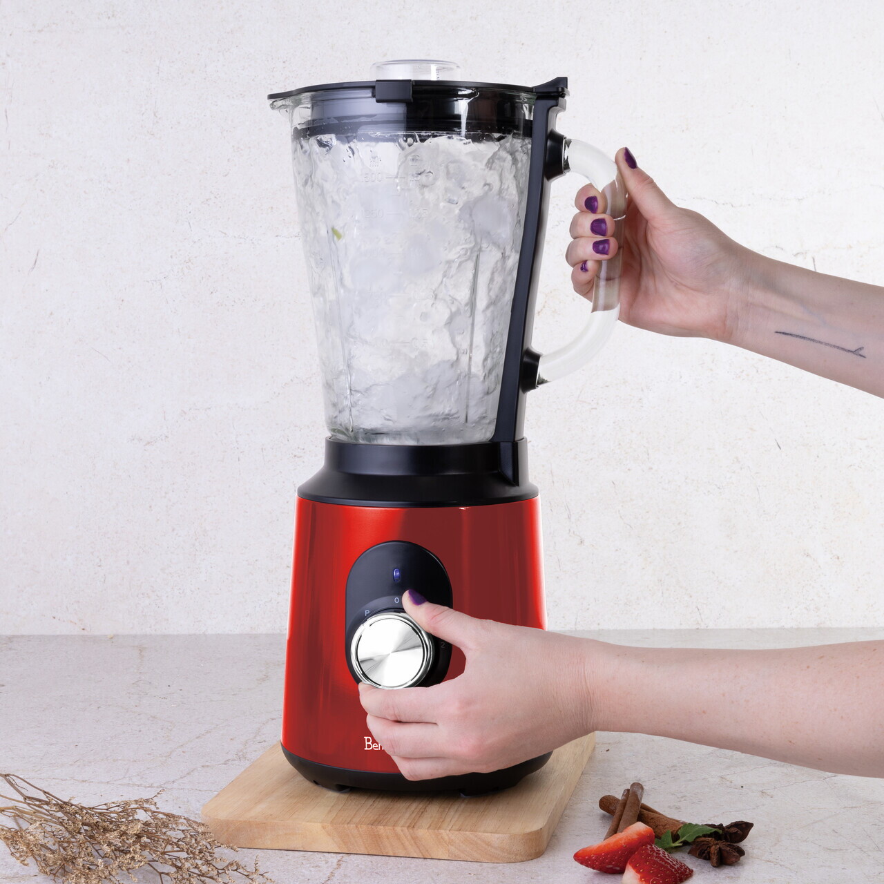 Blender de masa Berlinger Haus, Burgundy, 1000W, 1.5 L, inox/sticla/plastic, rosu/transparent - imagine 5