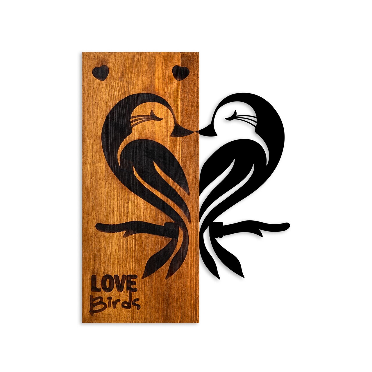 Decoratiune de perete, Love Birds 5, Lățime: 45 cm Înălțime: 58 cm Adâncime: 3 cm, Nuc / Negru — imaginea 5
