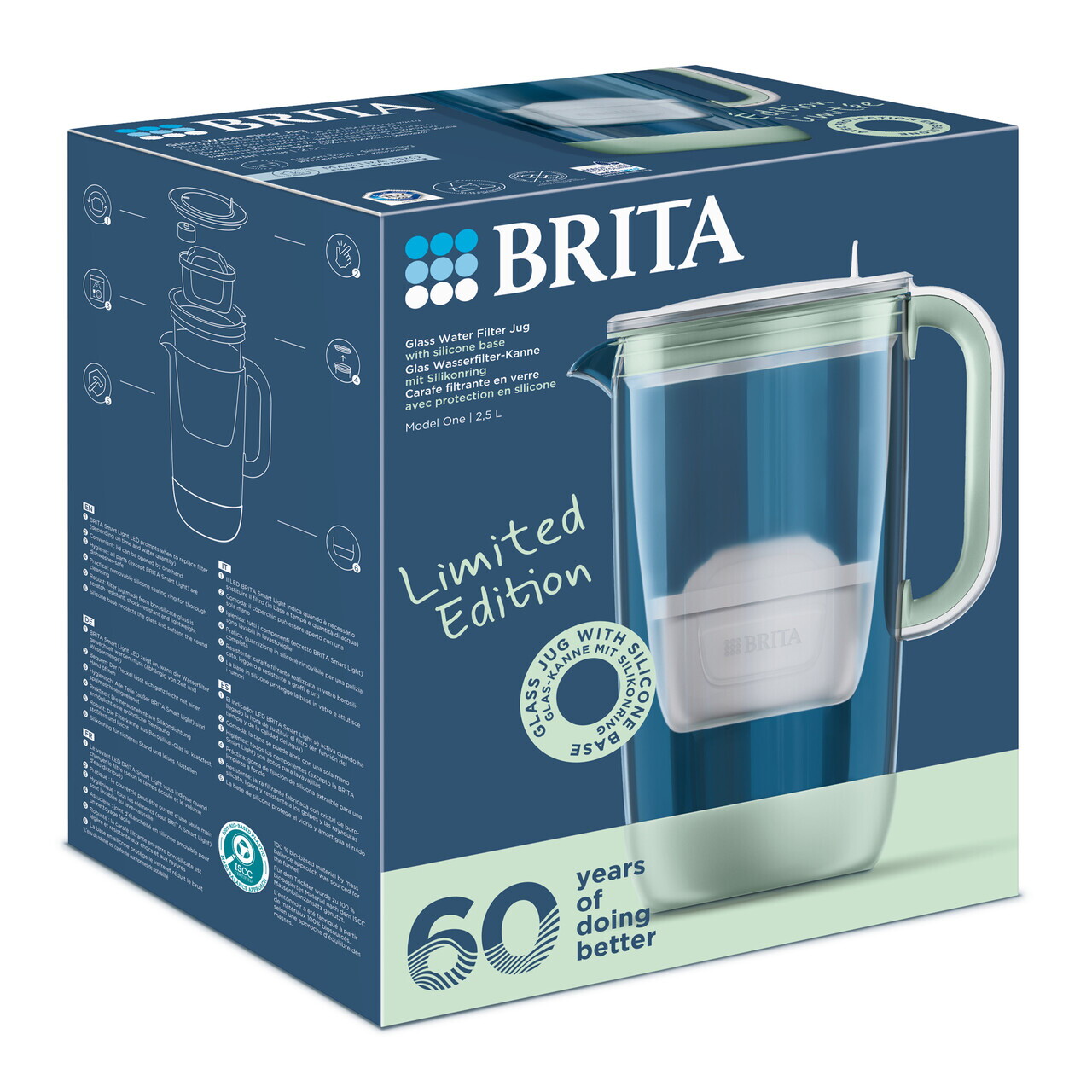 Cana filtranta Editie Aniversara 60 ani, din sticla, BRITA, 2,5 L, Maxtra PRO (lightgreen) - view 4