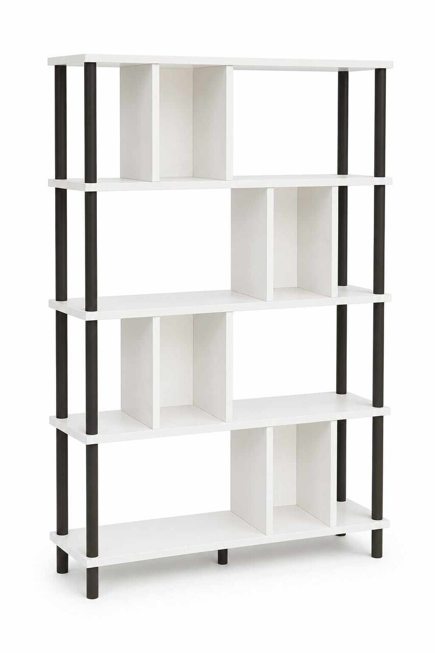 Corp biblioteca, Hanah Home, Peka-0045, 90x137x20 cm, PAL, Alb/Negru — imaginea 5