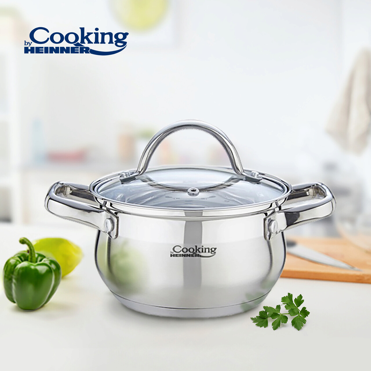 Semioala cu capac Amira, Cooking by Heinner, 18x10.5 cm, 2.6 L, inox/sticla — imaginea 2