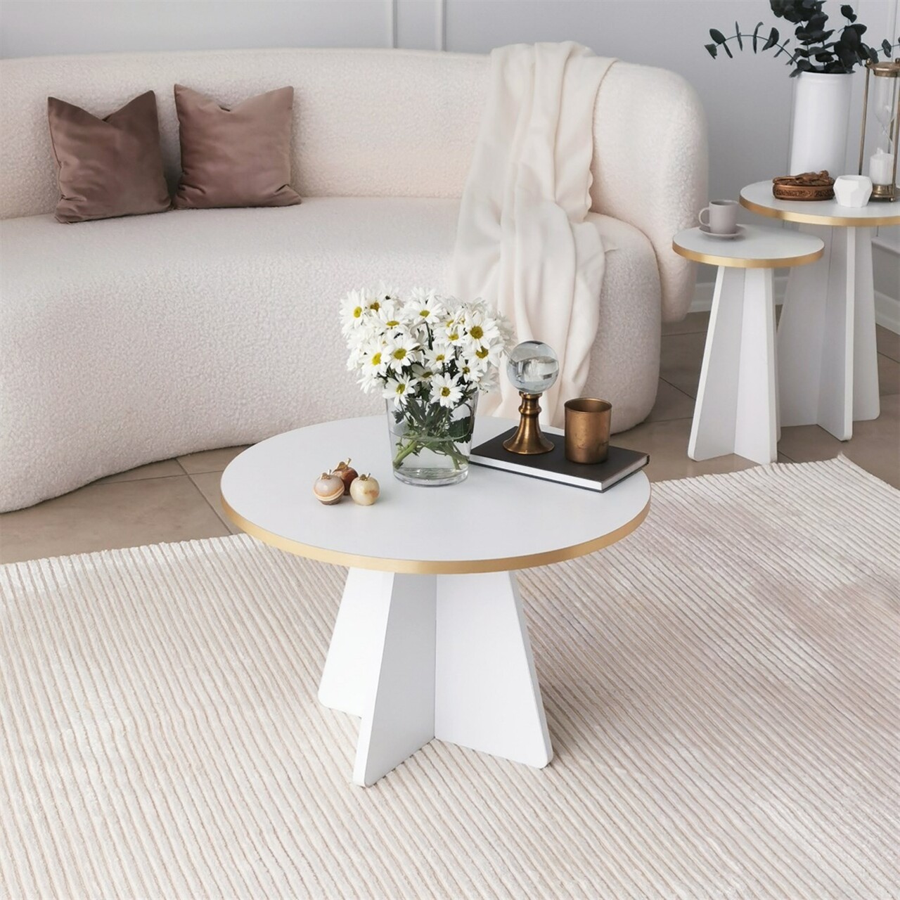 Masuta de cafea, Neostill, Mushroom, 60x40x60 cm, PAL, Aur/Alb - 1 | YEO