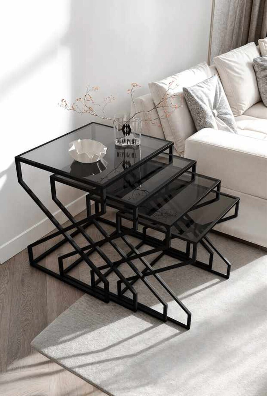 Set masute Nesting 4 piese, Hanah Home, Ela, Fumuriu
