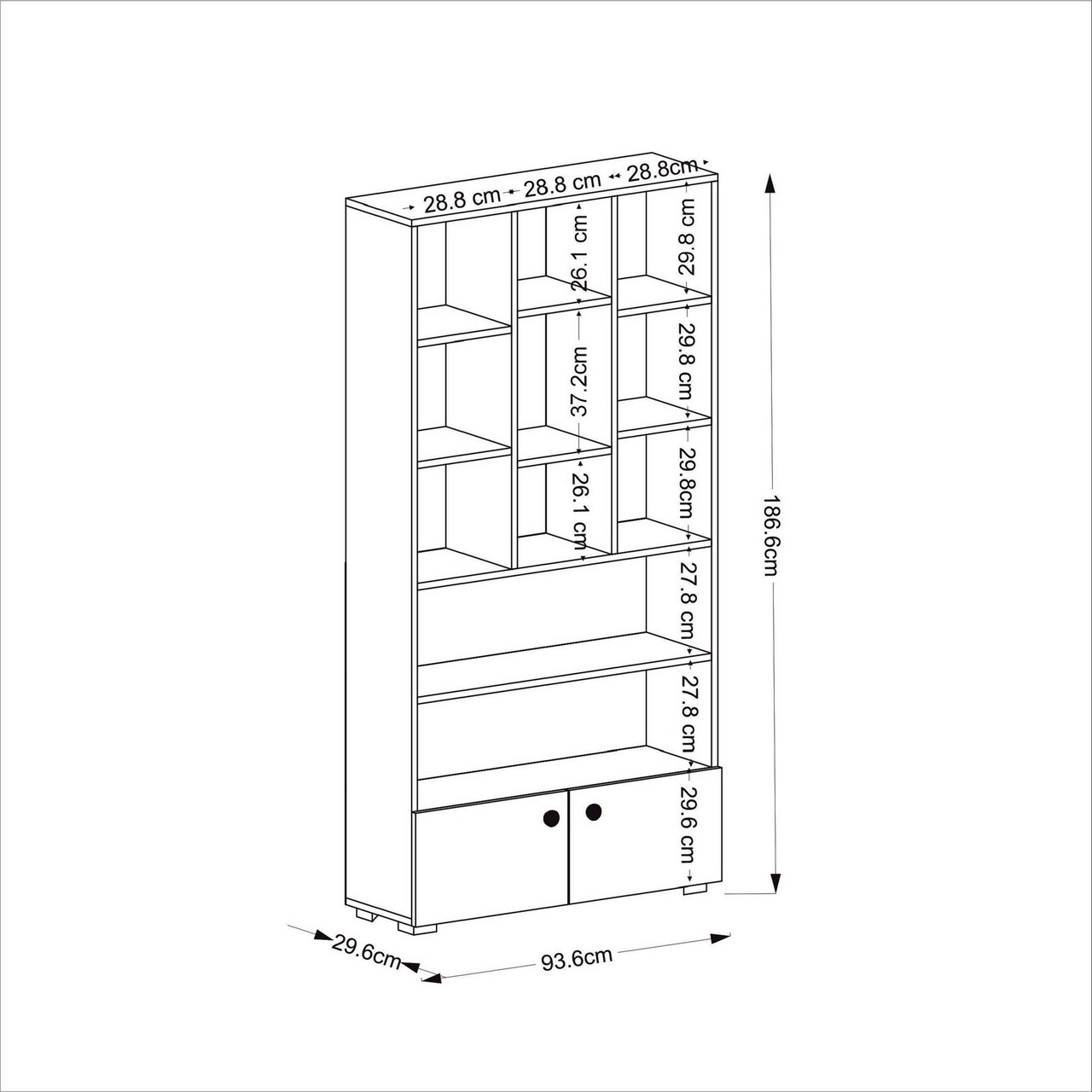 Corp Biblioteca, Olivia, Penguen, 93.6x186.6x29.6 Cm, PAL, Alb