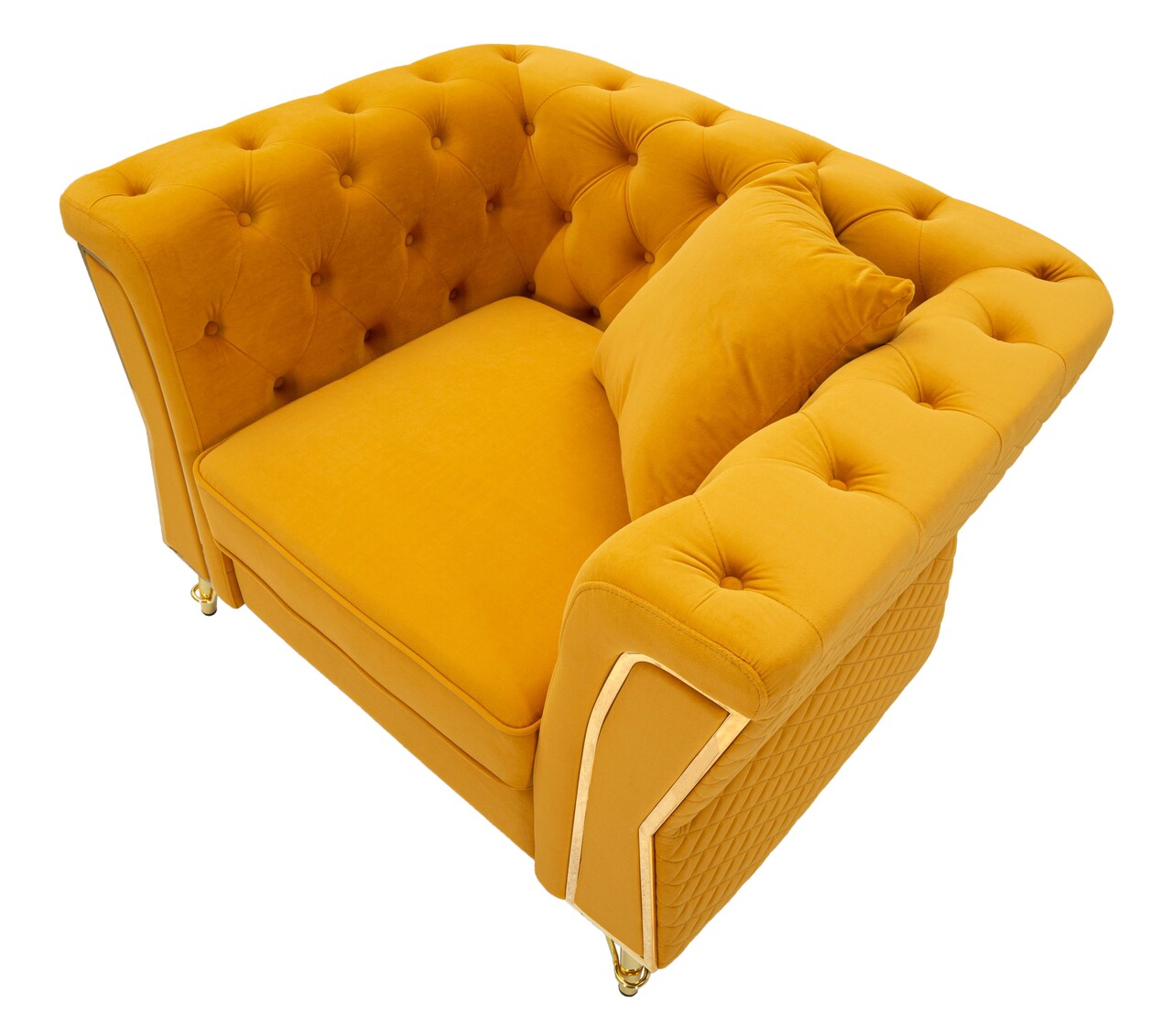Fotoliu cu perna decorativa Emy, Mauro Ferretti, 104x83x76 cm, eucalipt/pin/catifea, galben mustar/auriu - 1 | YEO