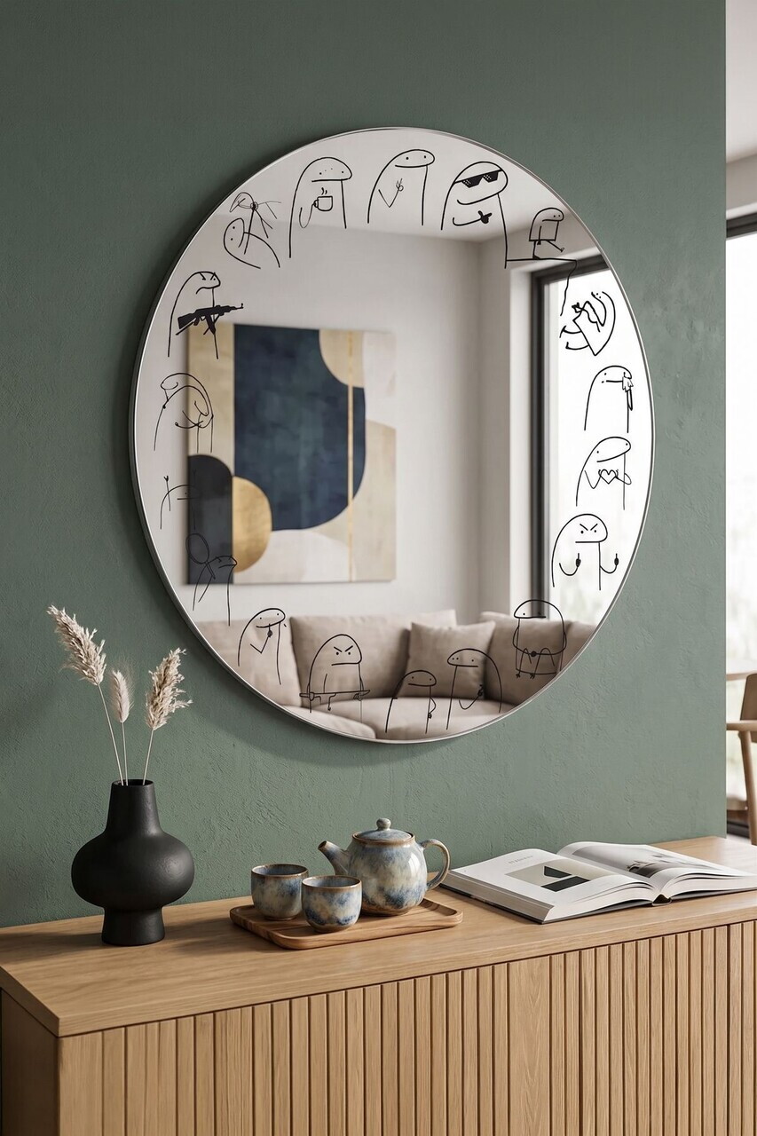 Oglinda decorativa, Artflrkmrrmdl1, Cadru: 100% MDF ALB (Grosime: 8 mm), Transparent