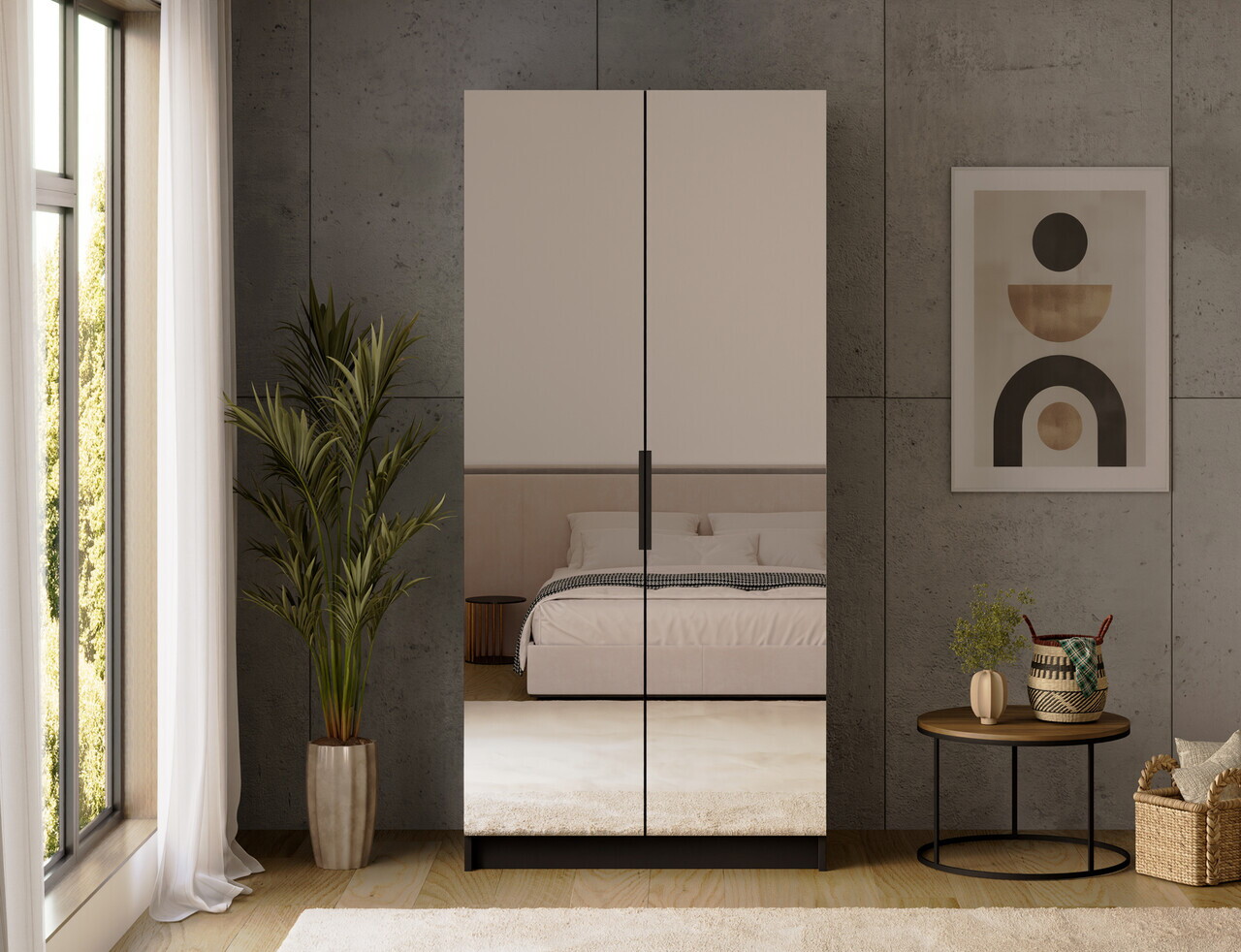 Dulap pentru haine cu oglinda ELTAP, BM2-SZA100, Mirtillo, 100x60x216 cm, PAL laminat, negru — imaginea 4