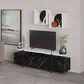 Comoda TV cu 2 rafturi, Decortie, Hanley, pal melaminat, negru/alb
