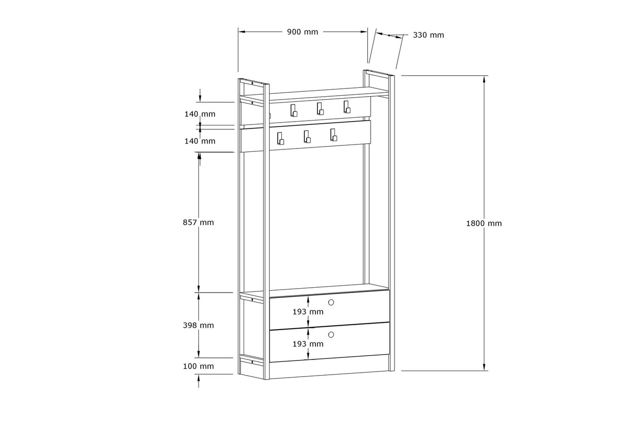 Cuier de perete, Puqa Design, Manolya, 90x180x33 cm, PAL, Safir / Negru