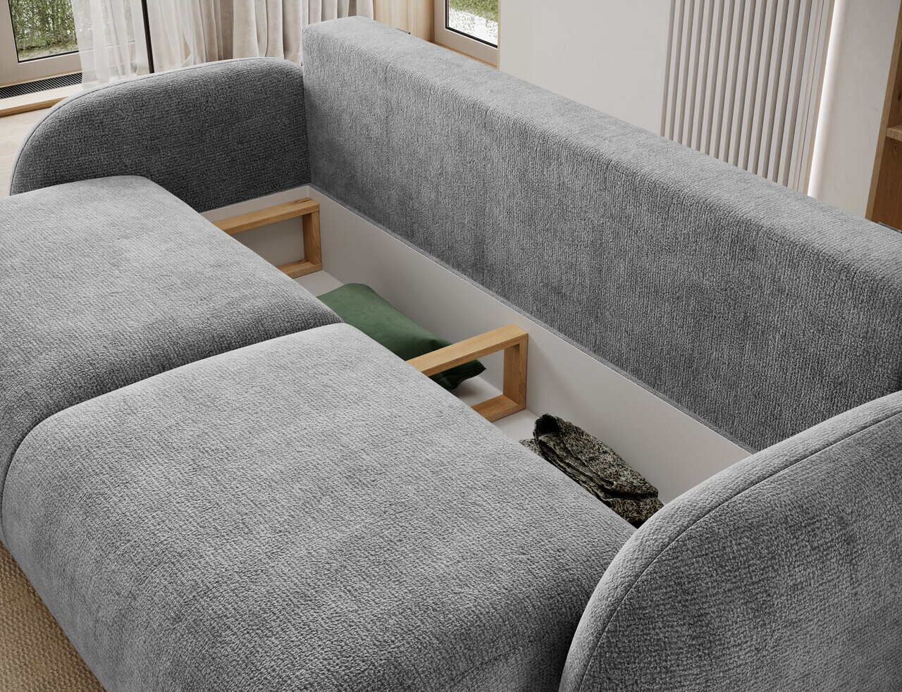 Canapea extensibila 3 locuri ELTAP, Avuela, 250x105x94 cm, lemn/tesatura chenille, gri — imaginea 7