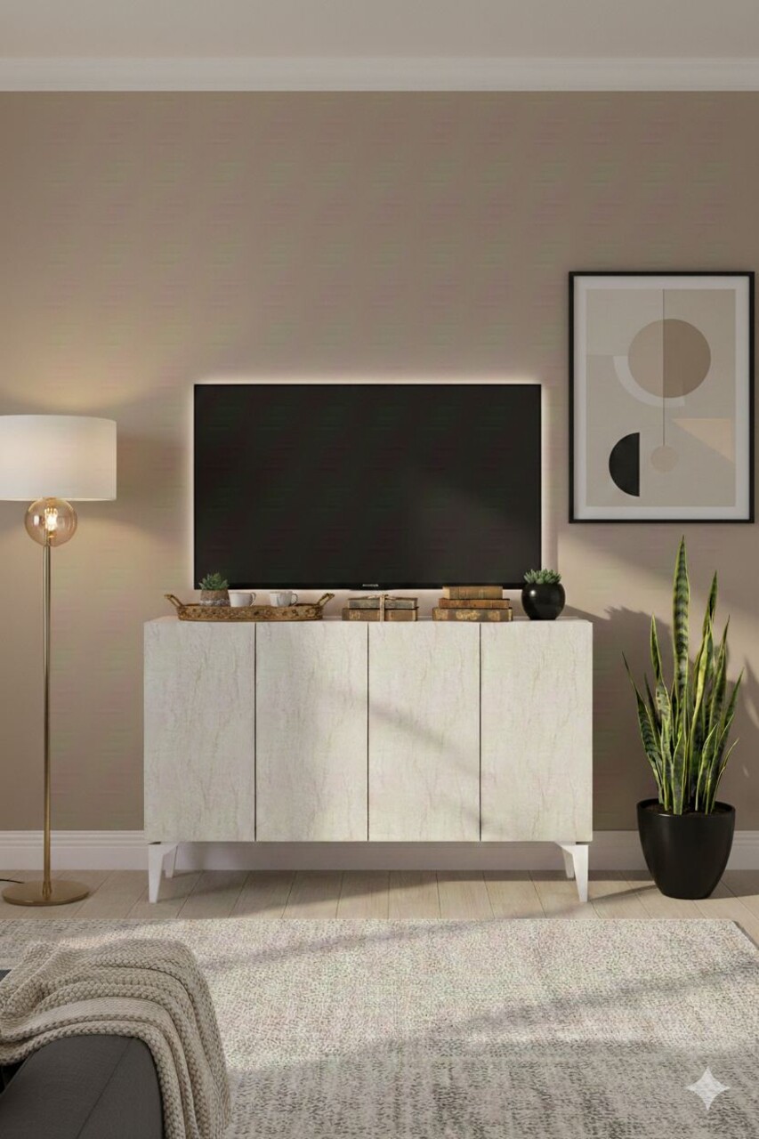 Consola, Hanah Home, Lipa 120, 120x79x32 cm, Alb / Travertin - view 4