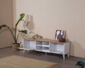 Comoda TV, Wolina, Goose, 55x180x41 cm, Corp: 100% MDF, Alb / Stejar