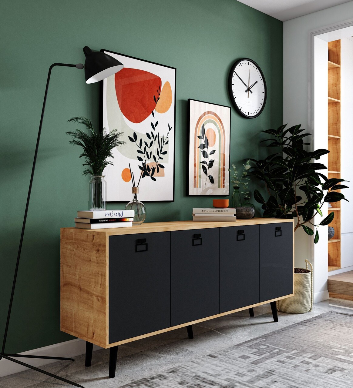 Consola, Hanah Home, Mirza Modern 180, 180x80x45 cm, PAL, Stejar safir / Antracit - view 2