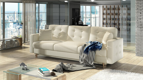 Canapea extensibila 3 locuri ELTAP, Ask08, Asgard, 233x92x93 cm, lemn/poliester, bej