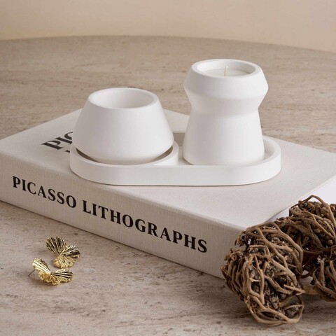 Set 3 lumanari, Threeda, Alb