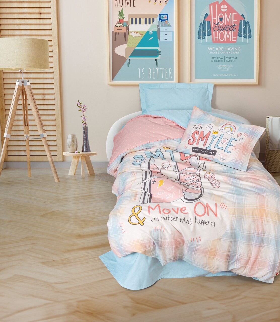 Lenjerie de pat pentru o persoana Young, Smile - Mint, Cotton Box, Bumbac Ranforce