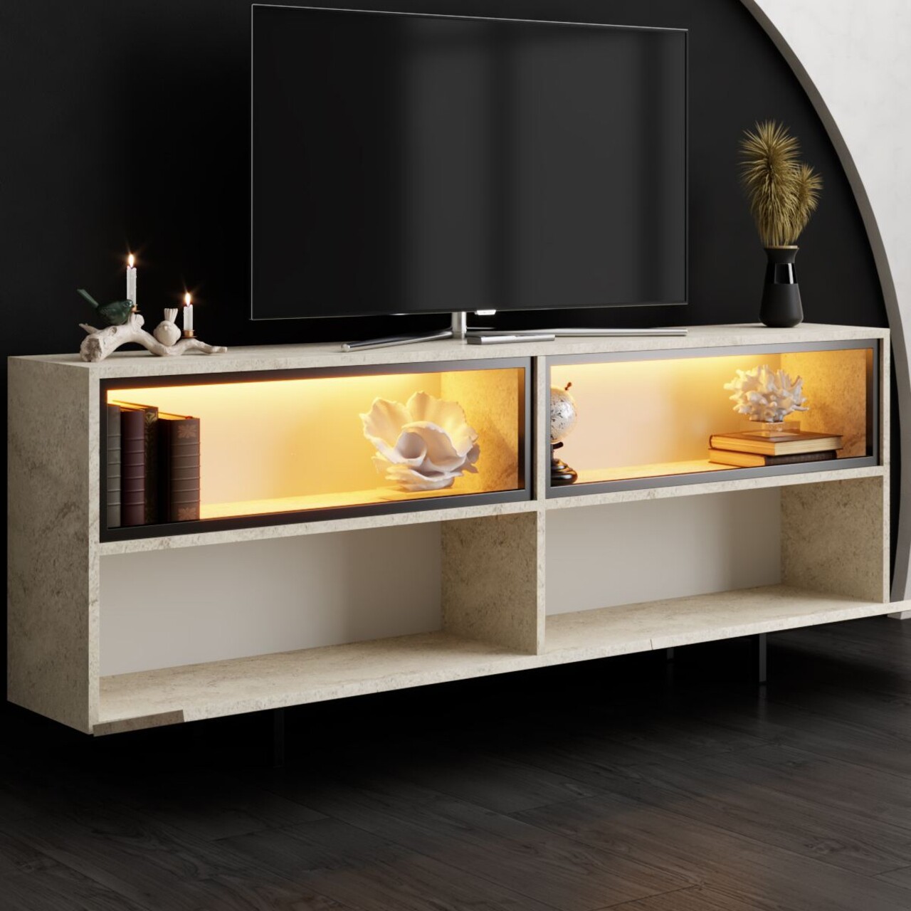 Comoda TV, Hanah Home, Ekol Up, 180x67x32 cm, Travertin - view 3