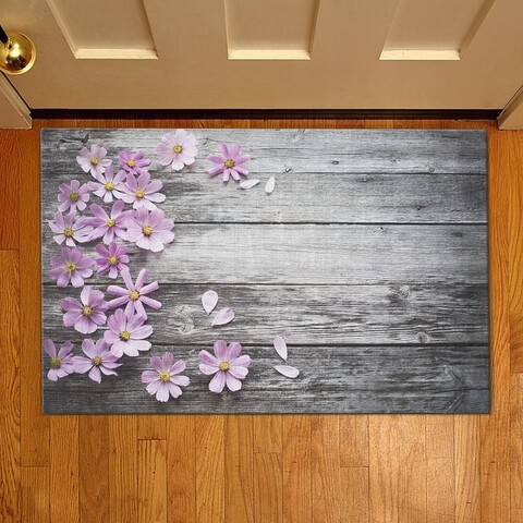 Covoras de intrare flowers, casberg, 38x58 cm, poliester, lila/gri