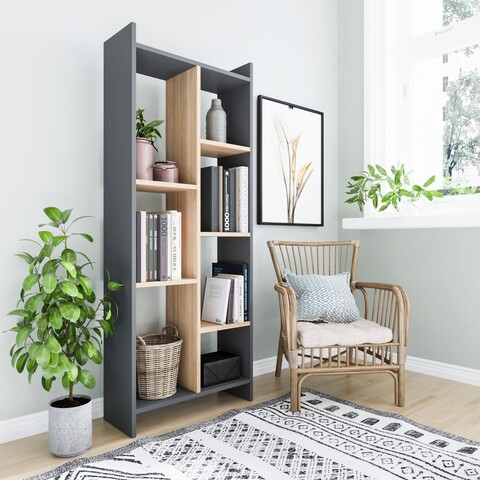 Corp biblioteca, zena home, eden, 63.2x160x25 cm, pal, antracit / stejar