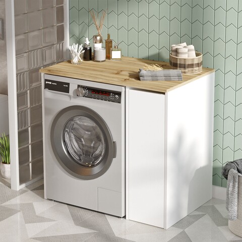 Dulap pentru masina de spalat, Locelso, SA1-WK, 93.5 x 88.3 x 60 cm, pal melaminat, alb/natur 88.3